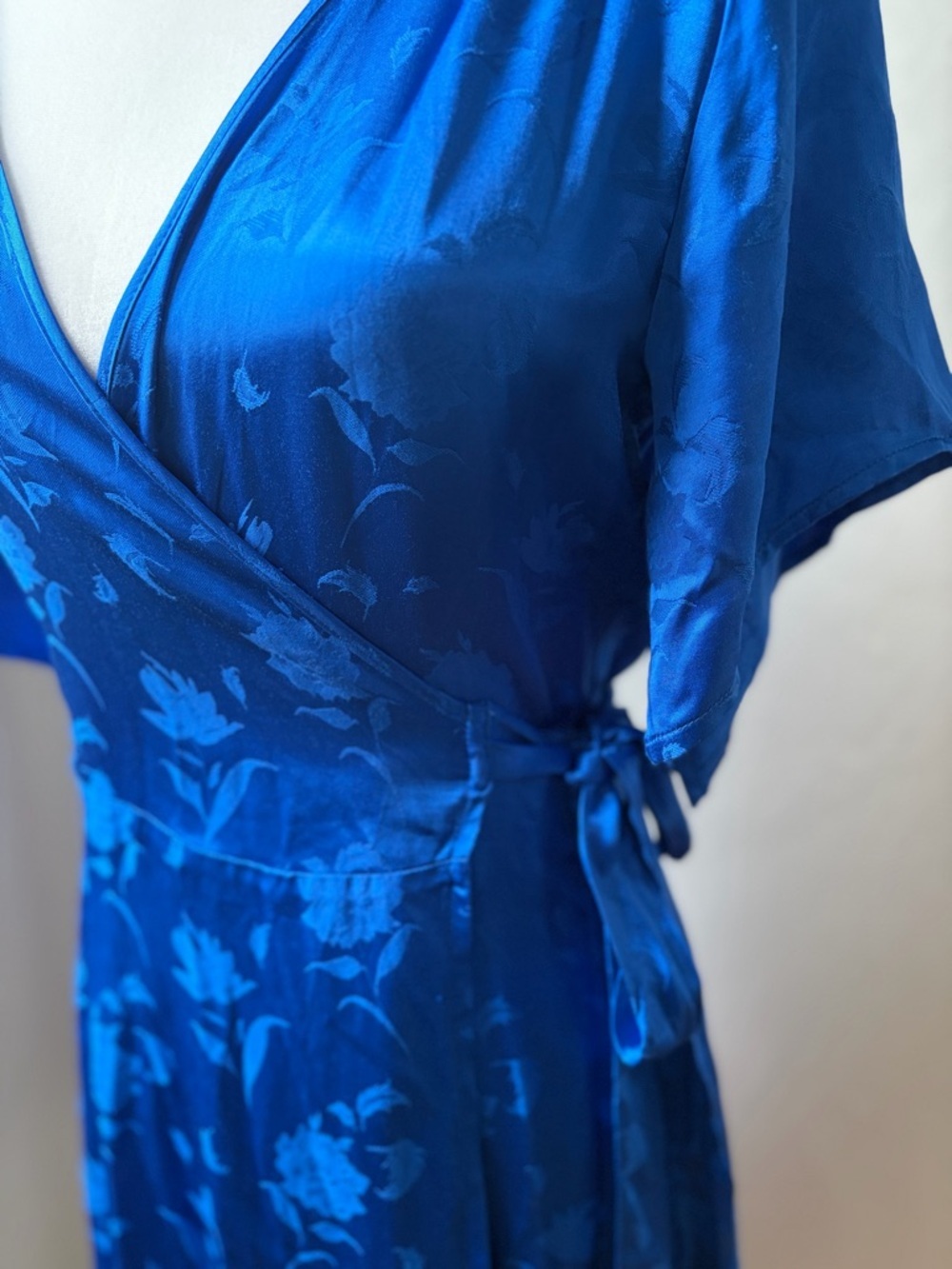 NWT Shore Monterey Wrap Dress Blue Satin Floral Jacquard Mini S - Picture 7 of 12